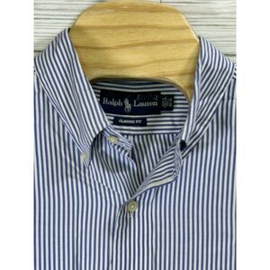 Ralph Lauren blue white striped long sleeve button dress shirt sz XL custom fit‎